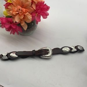 Tony Lama brown leather silver medallion western belt style 5297L - 30